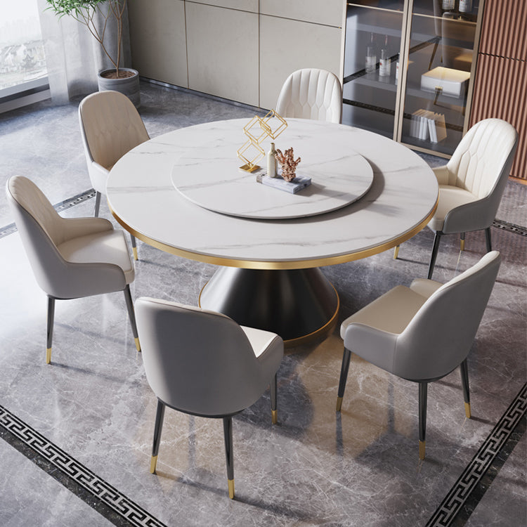 Contemporary Sintered Stone Dining Table Round Table with Metallic Base