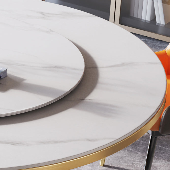 Contemporary Sintered Stone Dining Table Round Table with Metallic Base