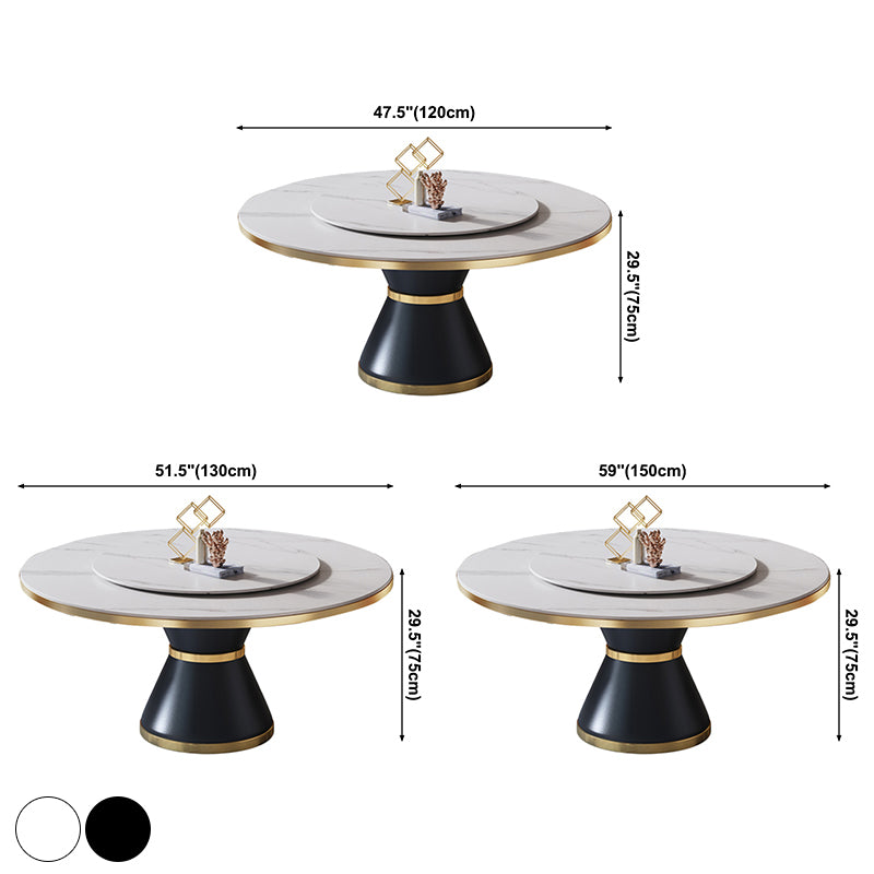 Contemporary Sintered Stone Dining Table Round Table with Metallic Base