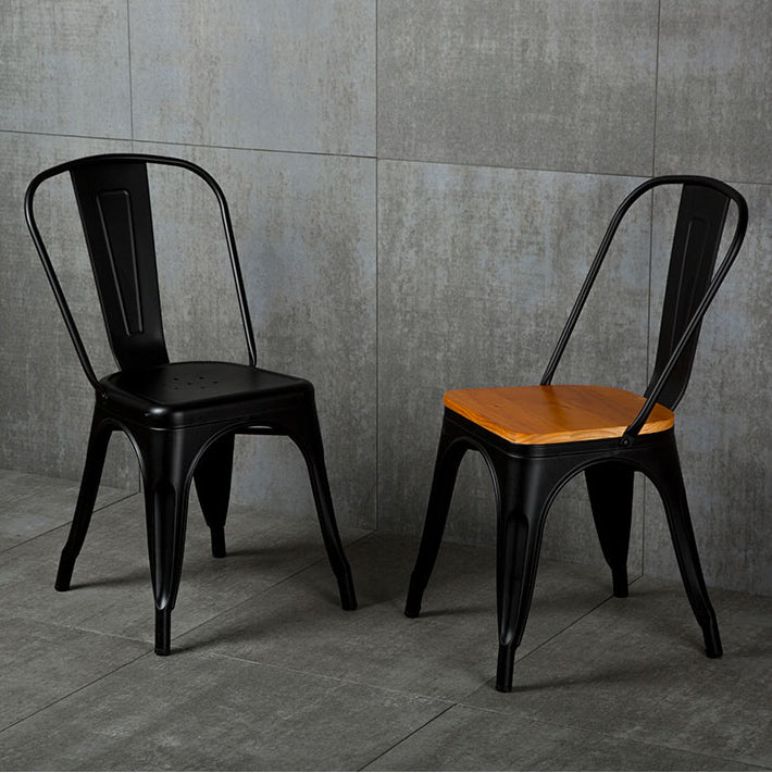 Industrial Dining Room Chair Slat Back Side Chair with Metal Legs for Home Use