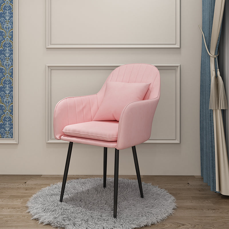Glam Dining Arm Chair Solid Back Side Chair with 4 Metal Legs for Home Use