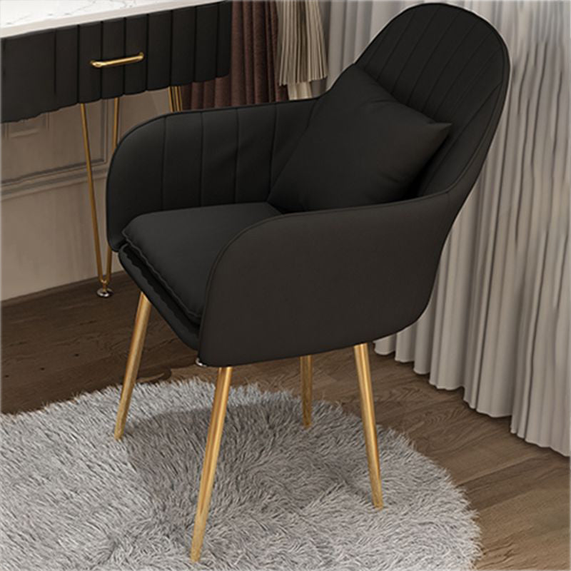Glam Dining Arm Chair Solid Back Side Chair with 4 Metal Legs for Home Use