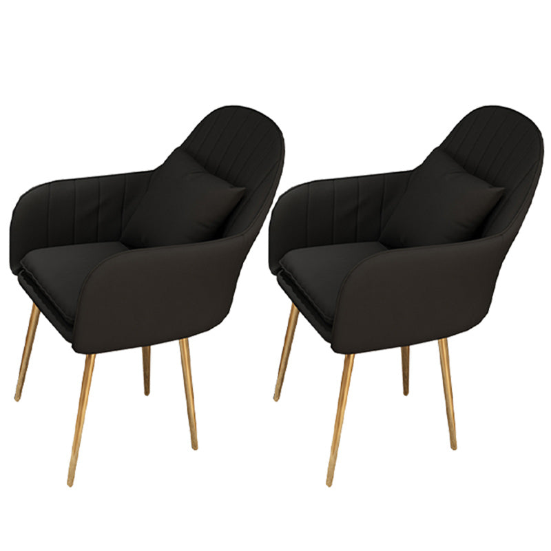 Glam Dining Arm Chair Solid Back Side Chair with 4 Metal Legs for Home Use