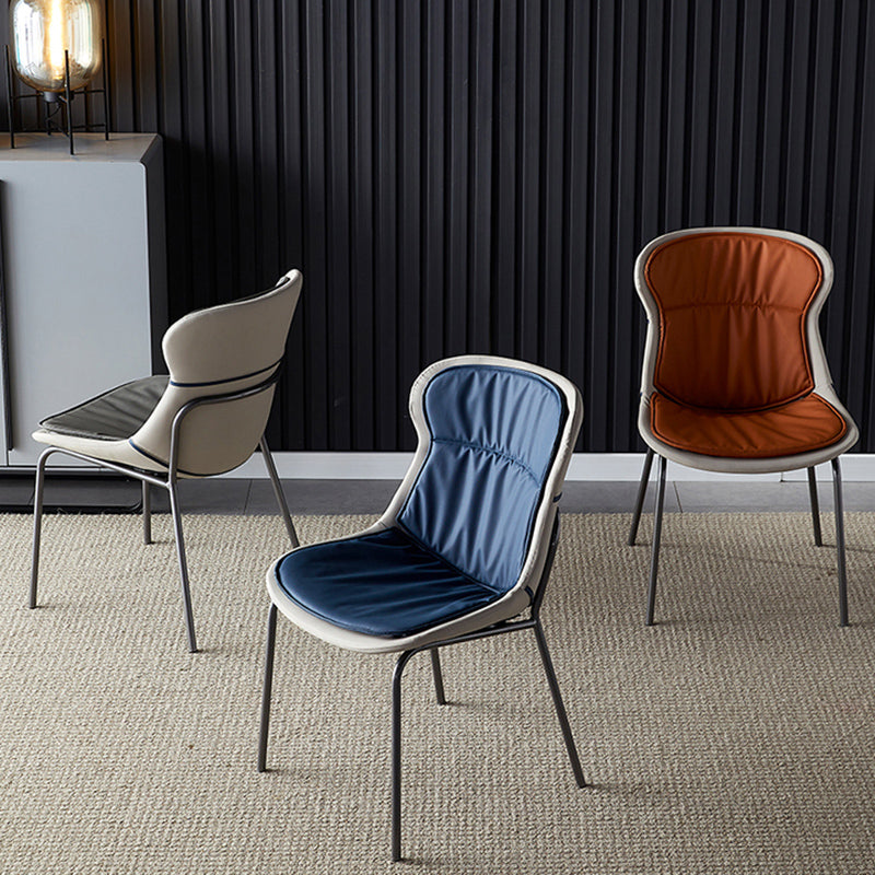 Industrial Style Home Side Chair Set Leather Dining Chair with Metal Legs