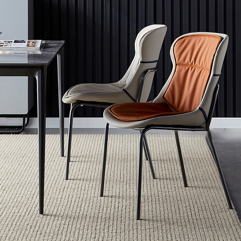 Industrial Style Home Side Chair Set Leather Dining Chair with Metal Legs
