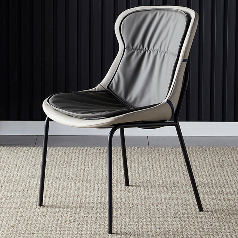 Industrial Style Home Side Chair Set Leather Dining Chair with Metal Legs