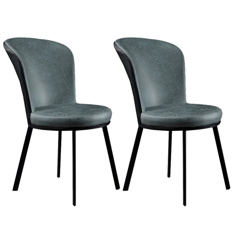 Glam Style Upholstered Armless Side Chair Metal 4 Black Finish Legs Solid Back Chairs