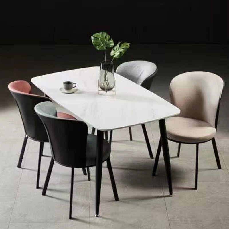 Glam Style Upholstered Armless Side Chair Metal 4 Black Finish Legs Solid Back Chairs