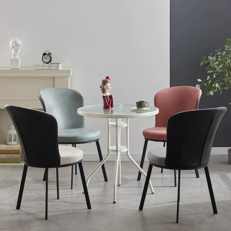 Glam Style Upholstered Armless Side Chair Metal 4 Black Finish Legs Solid Back Chairs