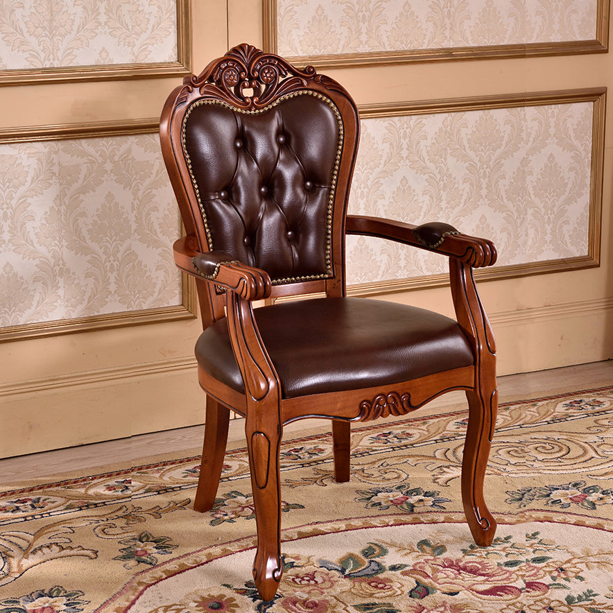 Leather High Back Dining Side Chair Kitchen Side Chair with Solid Wood Legs
