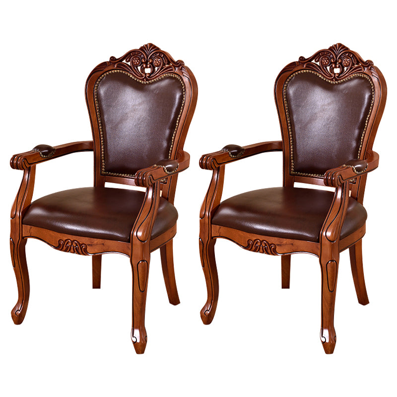Leather High Back Dining Side Chair Kitchen Side Chair with Solid Wood Legs