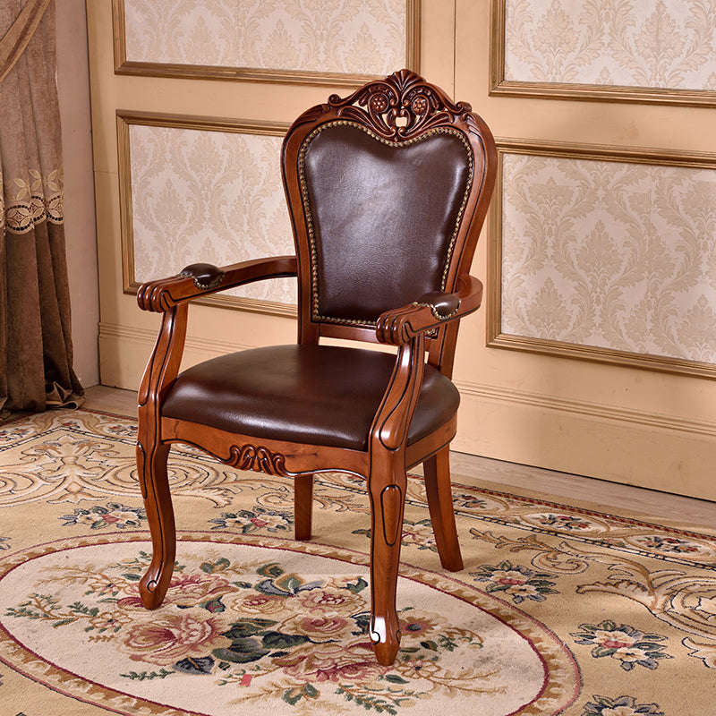 Leather High Back Dining Side Chair Kitchen Side Chair with Solid Wood Legs