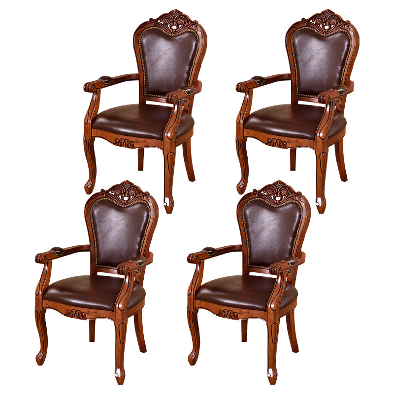 Leather High Back Dining Side Chair Kitchen Side Chair with Solid Wood Legs