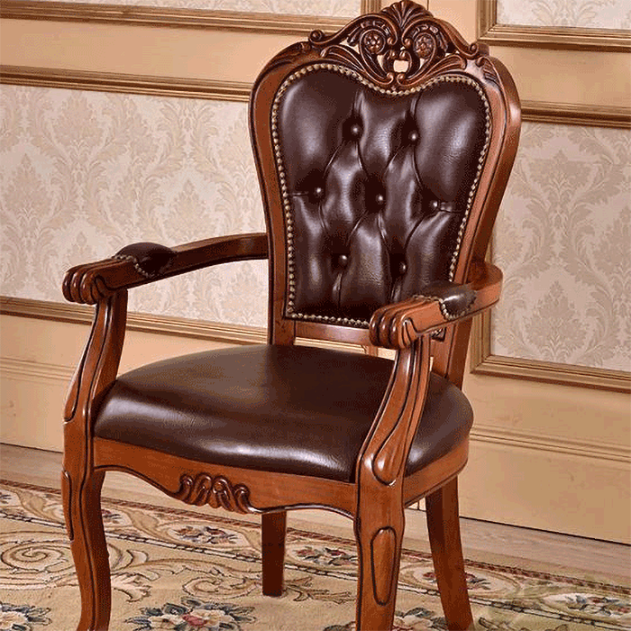 Leather High Back Dining Side Chair Kitchen Side Chair with Solid Wood Legs