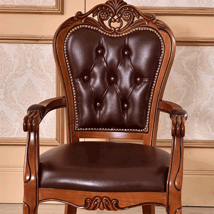 Leather High Back Dining Side Chair Kitchen Side Chair with Solid Wood Legs