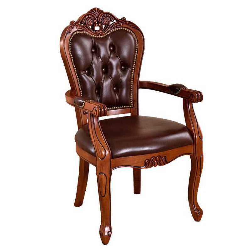 Leather High Back Dining Side Chair Kitchen Side Chair with Solid Wood Legs