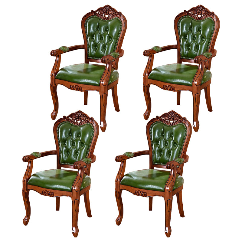 Leather High Back Dining Side Chair Kitchen Side Chair with Solid Wood Legs