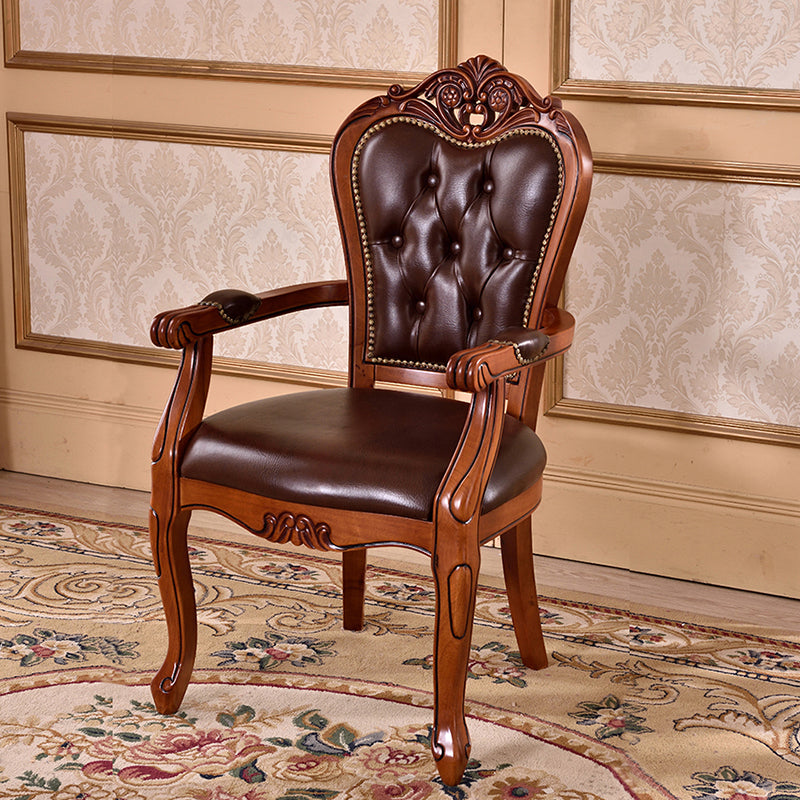 Leather High Back Dining Side Chair Kitchen Side Chair with Solid Wood Legs