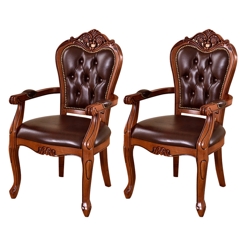 Leather High Back Dining Side Chair Kitchen Side Chair with Solid Wood Legs