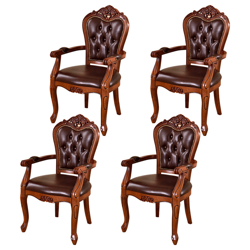 Leather High Back Dining Side Chair Kitchen Side Chair with Solid Wood Legs