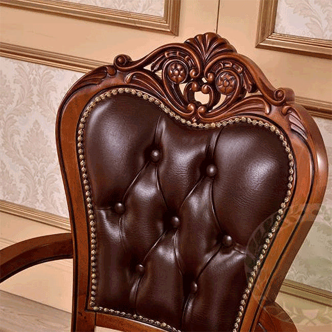 Leather High Back Dining Side Chair Kitchen Side Chair with Solid Wood Legs