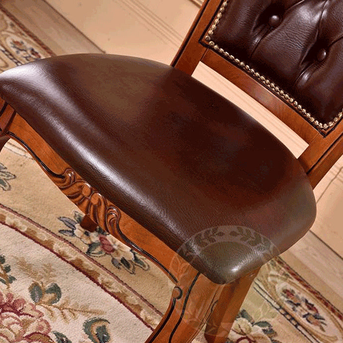 Leather High Back Dining Side Chair Kitchen Side Chair with Solid Wood Legs
