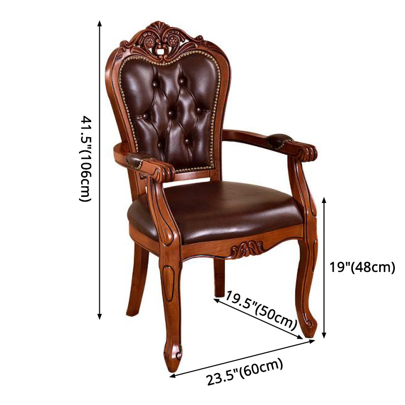 Leather High Back Dining Side Chair Kitchen Side Chair with Solid Wood Legs
