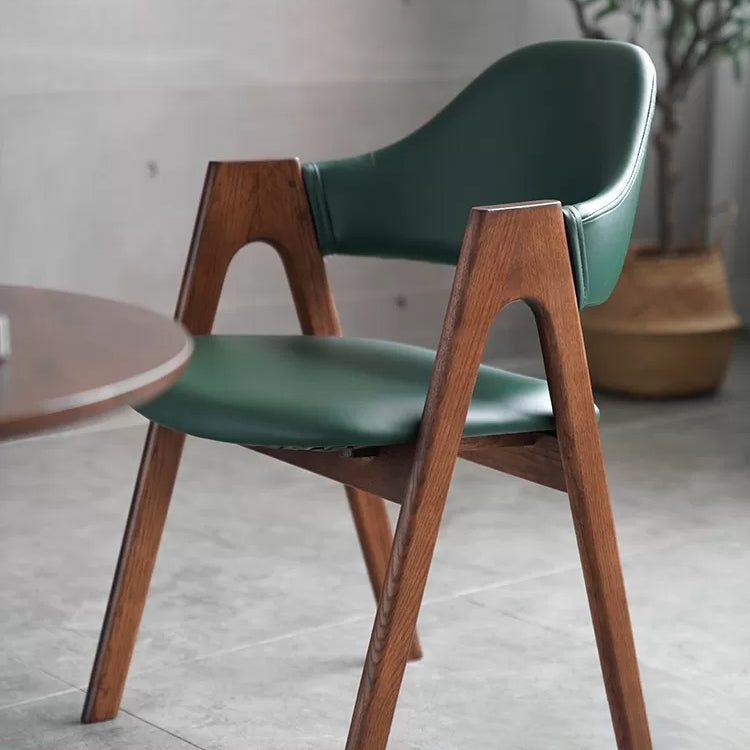 Glam Style Wood Dining Side Chair Faux Leather Open Back Arm Chairs for Home Use