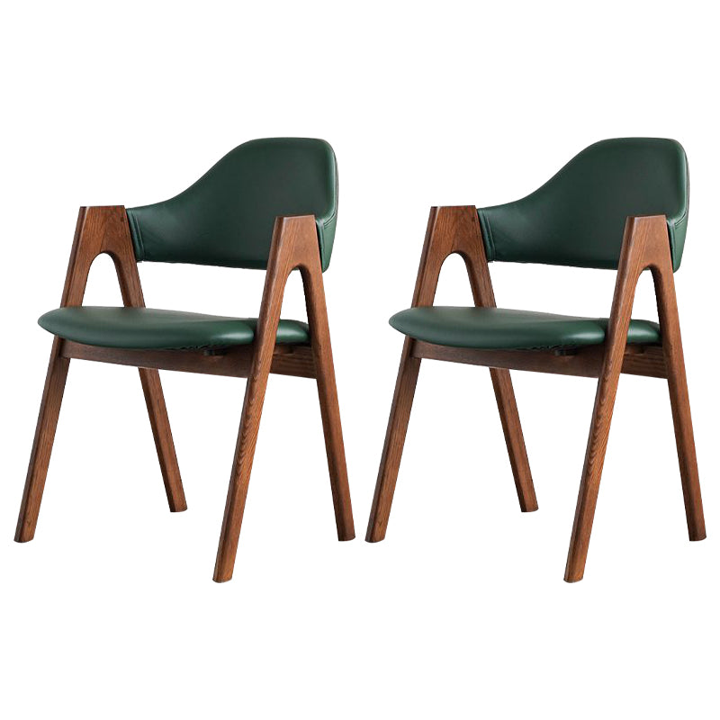 Glam Style Wood Dining Side Chair Faux Leather Open Back Arm Chairs for Home Use