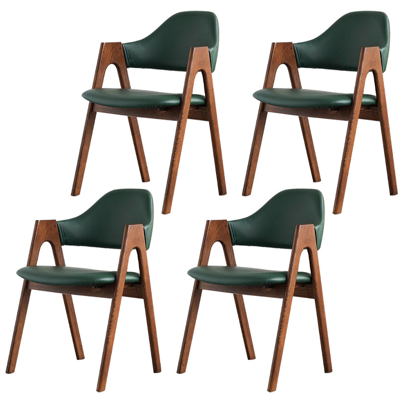 Glam Style Wood Dining Side Chair Faux Leather Open Back Arm Chairs for Home Use