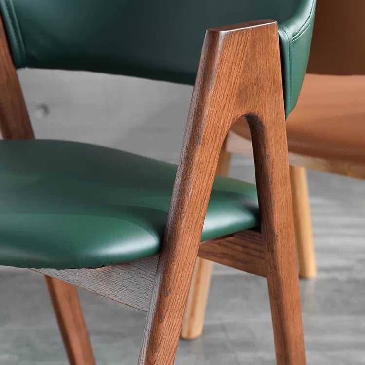 Glam Style Wood Dining Side Chair Faux Leather Open Back Arm Chairs for Home Use