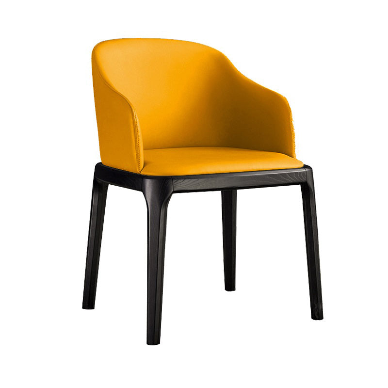 Contemporary Style Leather Chair Arm Parsons Chair with Wooden Legs for Kitchen