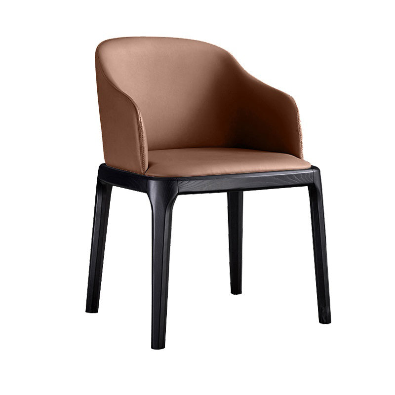Contemporary Style Leather Chair Arm Parsons Chair with Wooden Legs for Kitchen