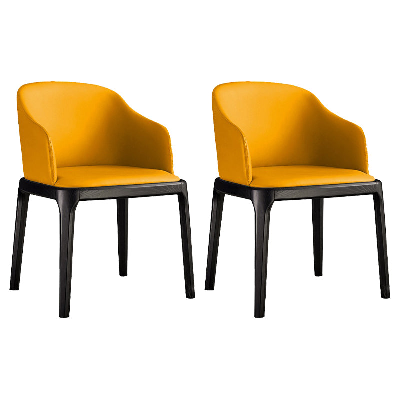 Contemporary Style Leather Chair Arm Parsons Chair with Wooden Legs for Kitchen