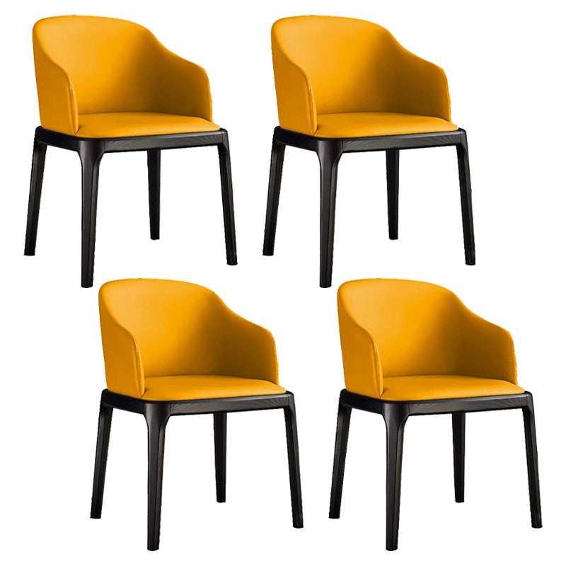 Contemporary Style Leather Chair Arm Parsons Chair with Wooden Legs for Kitchen
