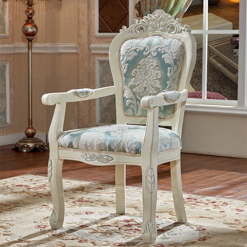 European Style Birch Leather Arm Chair Light Color Solid Back Dining Chair with White Legs