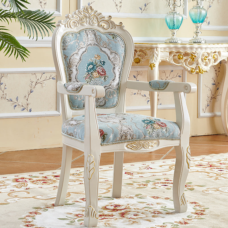 European Style Birch Leather Arm Chair Light Color Solid Back Dining Chair with White Legs