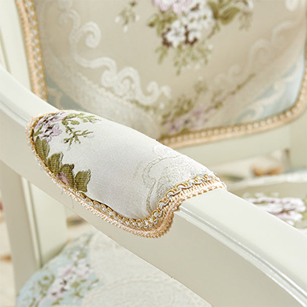European Style Birch Leather Arm Chair Light Color Solid Back Dining Chair with White Legs