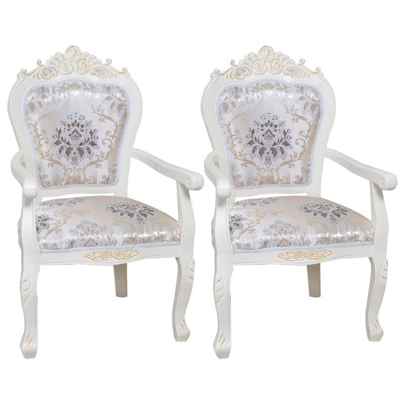 European Style Birch Leather Arm Chair Light Color Solid Back Dining Chair with White Legs