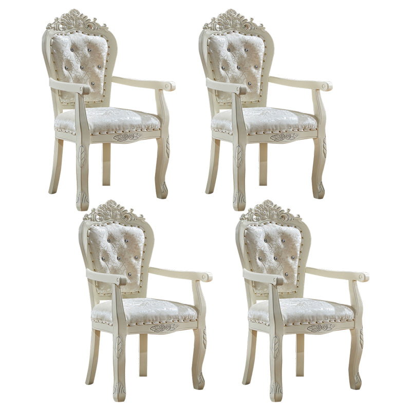 European Style Birch Leather Arm Chair Light Color Solid Back Dining Chair with White Legs