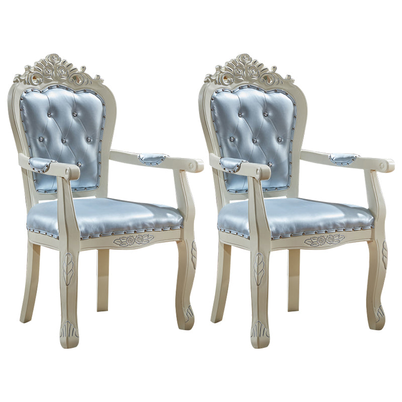 European Style Birch Leather Arm Chair Light Color Solid Back Dining Chair with White Legs