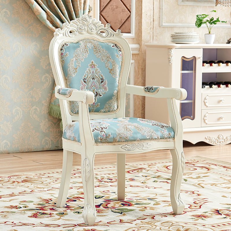 European Style Birch Leather Arm Chair Light Color Solid Back Dining Chair with White Legs