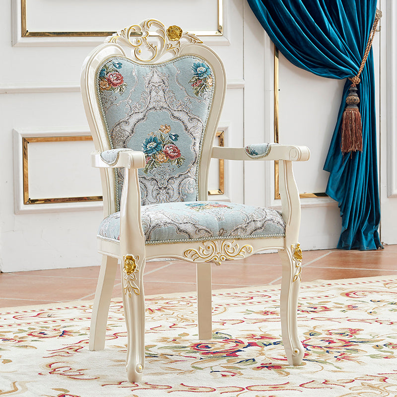 European Style Birch Leather Arm Chair Light Color Solid Back Dining Chair with White Legs