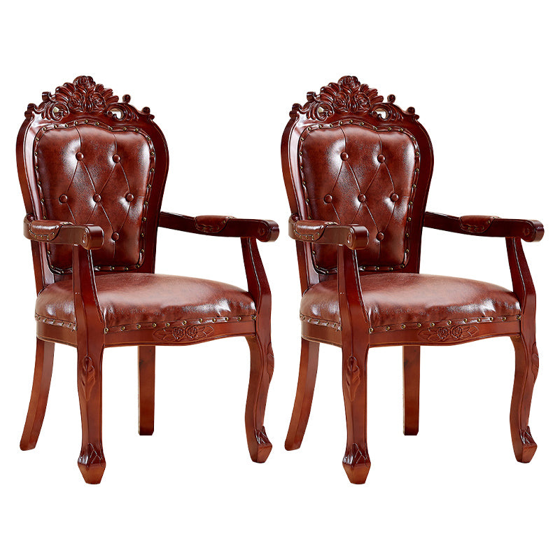 European Style Birch Leather Arm Chair Light Color Solid Back Dining Chair with White Legs