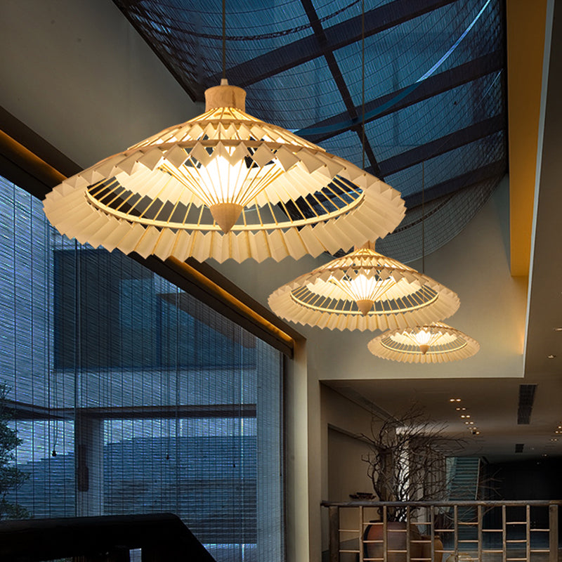 Konische Deckenlampe Chinesische Bambus 1 Glühbirne 16 "/19,5" Breitholz Anhänger Beleuchtung