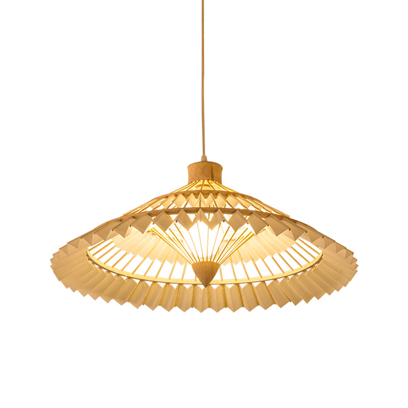 Konische Deckenlampe Chinesische Bambus 1 Glühbirne 16 "/19,5" Breitholz Anhänger Beleuchtung