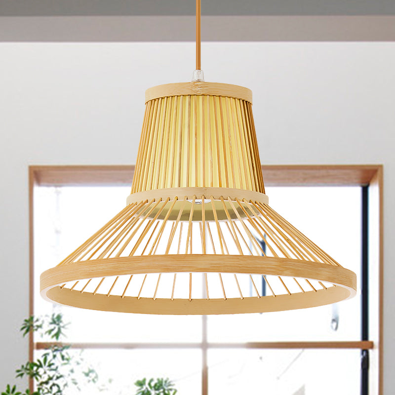1 Head Trumpet Hanging Light South-East Asia Bamboo Pendant Lighting Fixture in Beige