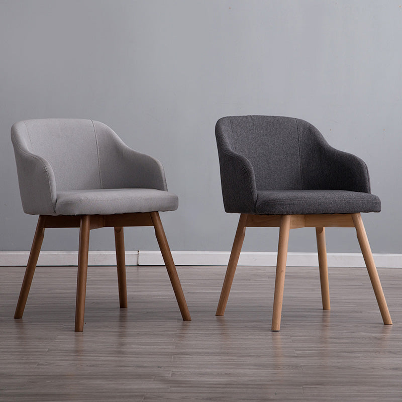 Scandinavian Beech Solid Back Arm Chair Fabric Dining Chair with Natural Legs