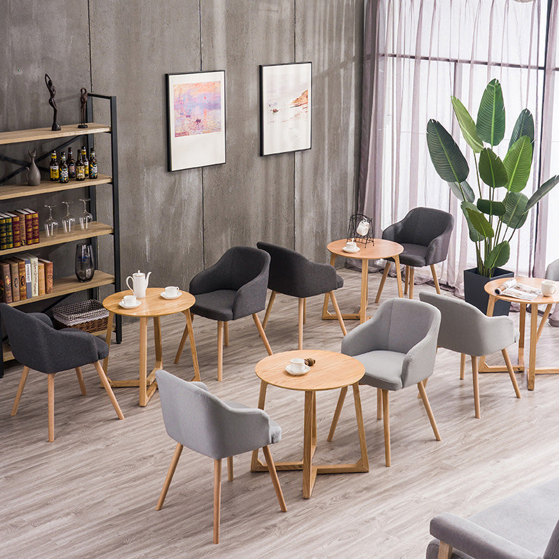 Scandinavian Beech Solid Back Arm Chair Fabric Dining Chair with Natural Legs