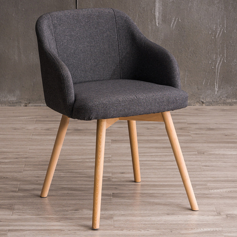 Scandinavian Beech Solid Back Arm Chair Fabric Dining Chair with Natural Legs